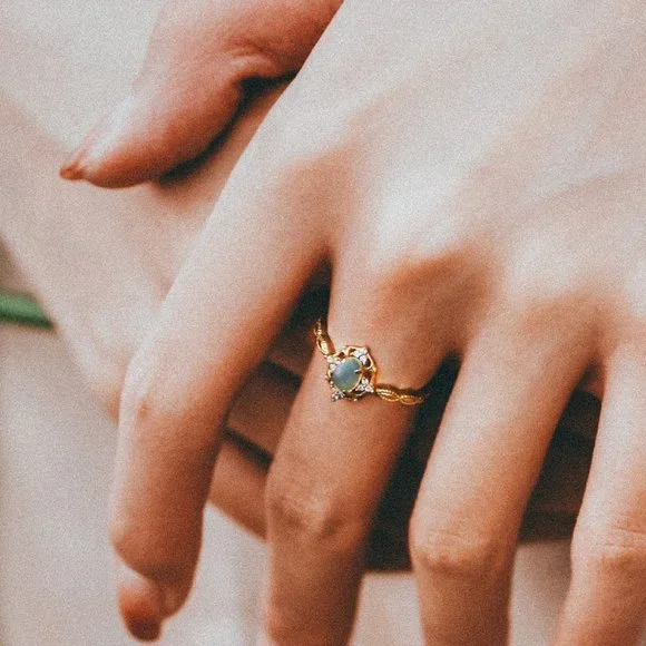 Semi Precious Rose Gold Vermeil Authentic Fire Opal Open Ring Adjustable Ring - Picture 3 of 7